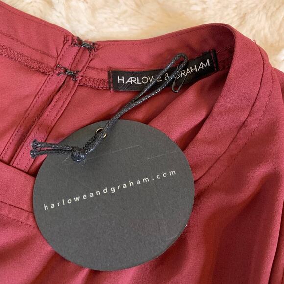 Harlowe & Graham maroon lace trim peasant top size Large NWT - Picture 7 of 10